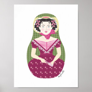 Póster Rosa inglés Matryoshka Poster