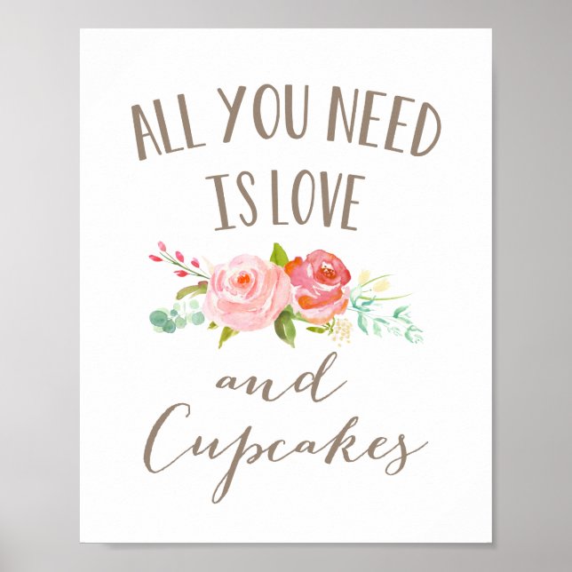 Póster Rosa Jardín Floral Amor y Pasteles (Frente)