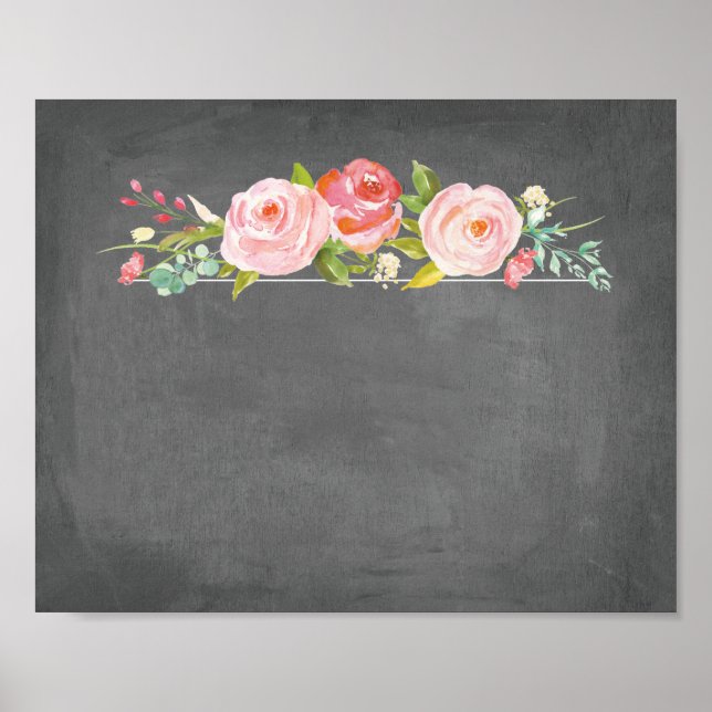 Póster Rosa Jardín Floral Chalkboard Rótulo en blanco (Frente)