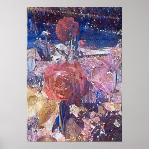 Póster rosa jardin medianoche foto realzada