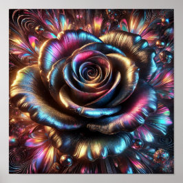 Póster Rosa metálico multicolor con florecimiento vibrant