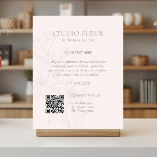 Póster Rosa Moda Floral Texto promocional QR
