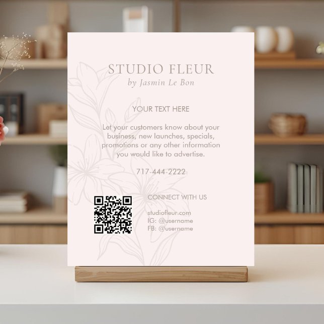 Póster Rosa | Moda Floral Texto promocional QR (Subido por el creador)