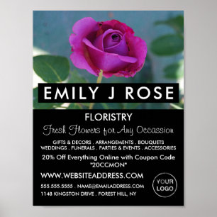 Póster Rosa morado, florista, publicidad en floristería