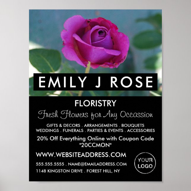 Póster Rosa morado, florista, publicidad en floristería (Frente)