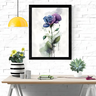 Póster Rosa morado y azul acuarela