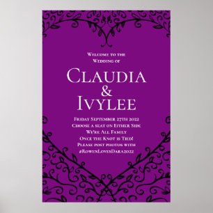 Póster Rosa morado y negro Boda gótico Rótulo de ceremoni