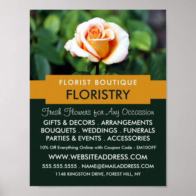 Póster Rosa naranja, florista, publicidad en Floristry (Frente)