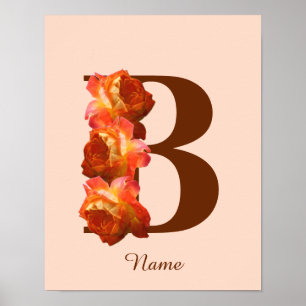Póster Rosa naranja Monograma Inicial B Su Poster De Nomb