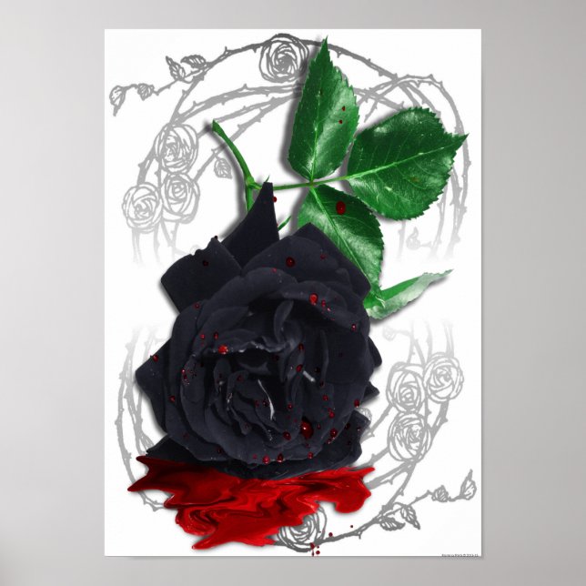 Póster Rosa Negro Sangrado Sangre Surreal Poster Gótico (Frente)