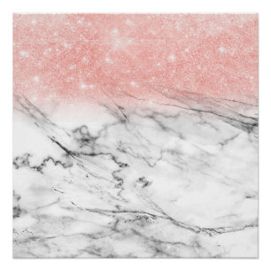 Póster Rosa Ombre Rubor Purpurina en mármol de moda