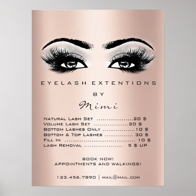 Póster Rosa Oro Gris Makeup Ojos Lanza Precios (Frente)