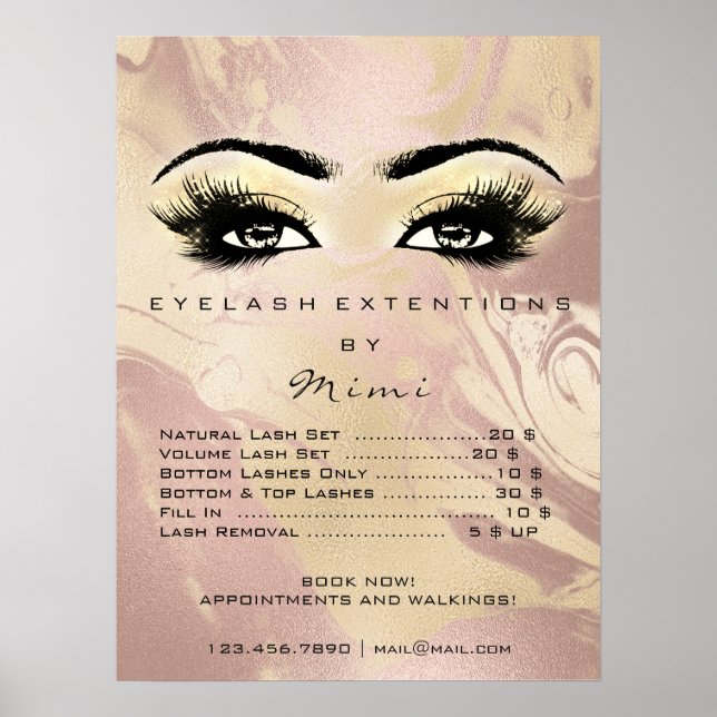 Póster Rosa Oro Mármol Mármol Maquillaje Ojos Lanza Preci (Frente)