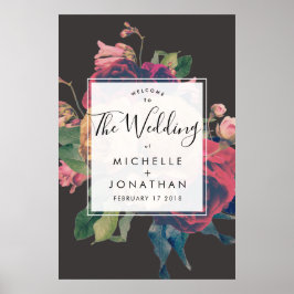 Póster Rosa oscuro Boda de la fiesta botánica