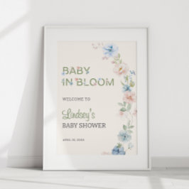 Póster Rosa pastel azul primavera bebé en flor Cumple beb