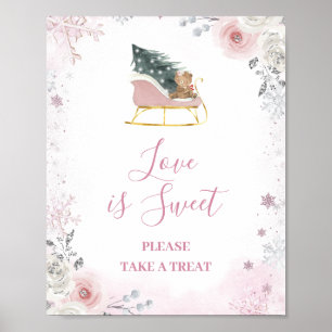 Póster Rosa Pastel de Invierno Copo de Nieve Trineo El Am