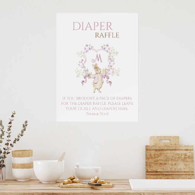 Póster Rosa Peter el Rótulo Diaper Raffle, bebé conejo (Cocina)