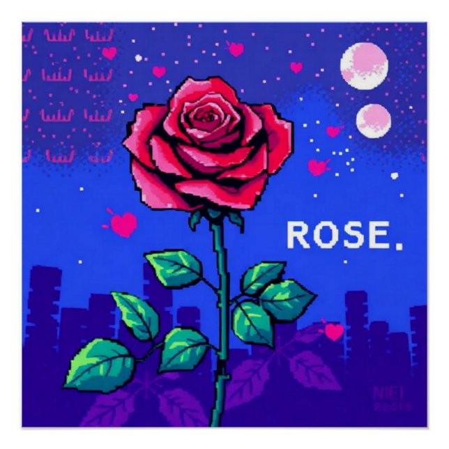 Póster Rosa pixelada estilo retro (Anverso)
