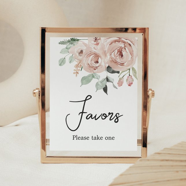 Póster Rosa Polvorienta Favors para Baby Shower de Niña (It's a Girl Dusty Pink Rose Baby Shower Favors Sign)