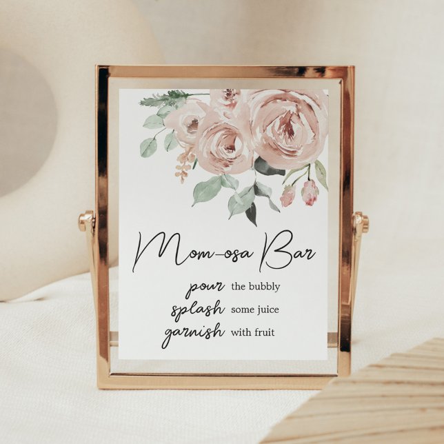 Póster Rosa Polvorienta Rosa Es una niña Cumpleaños de la (It's a Girl Dusty Pink Rose Baby Shower Mom Osa Bar Sign)