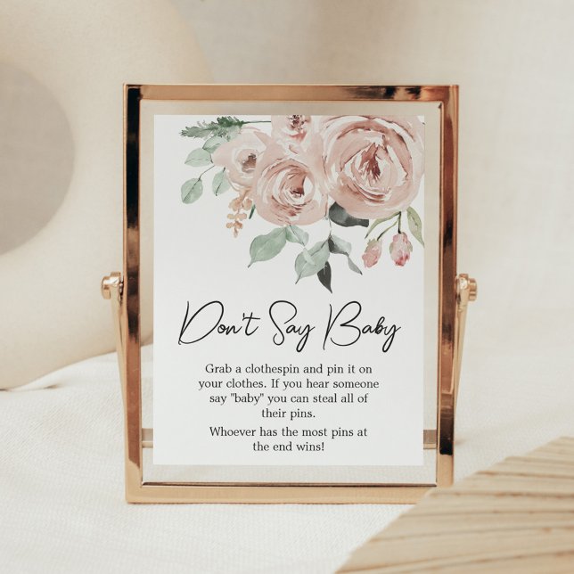 Póster Rosa Polvorienta Rosa Es una Niña No Digas Bebé (It's a Girl Dusty Pink Rose Baby Shower Don't Say Baby Sign)