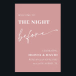 Póster Rosa Polvoriento La Noche Antes Del Signo De Bienv<br><div class="desc">Cree un ambiente encantador para su cena de ensayo con nuestro cartel de bienvenida de Dusty Pink The Night Before Rehearsal. Este letrero de excelente factura le da un toque de romanticismo a sus festividades pre-bodas. El color rosa polvoriento es suave y elegante. Diseñado a partir de cartón o tablero...</div>