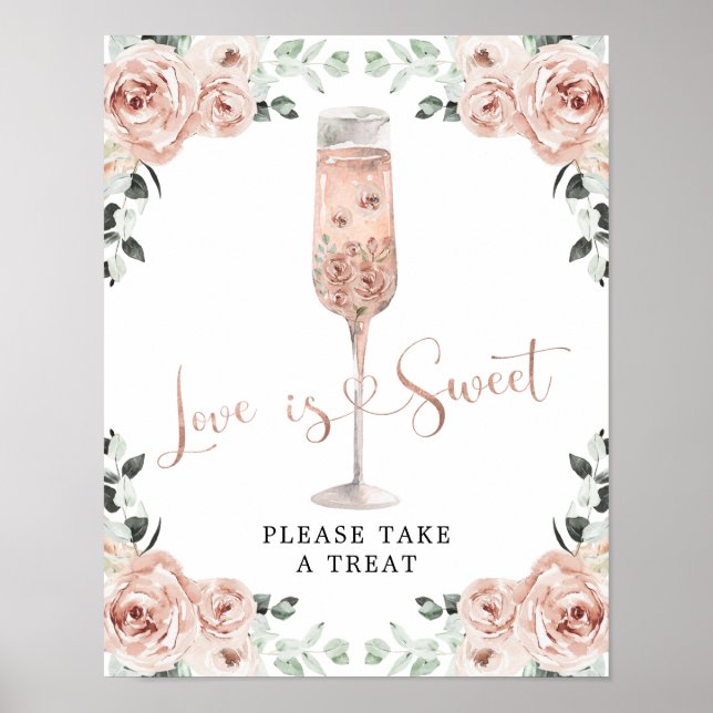 Póster Rosa Polvoriento Rosa Pétalos Prosecco El amor es  (Frente)