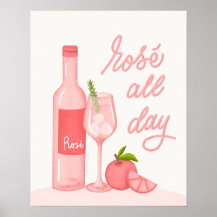 Póster Rosa Poster de bar de vinos todo el día