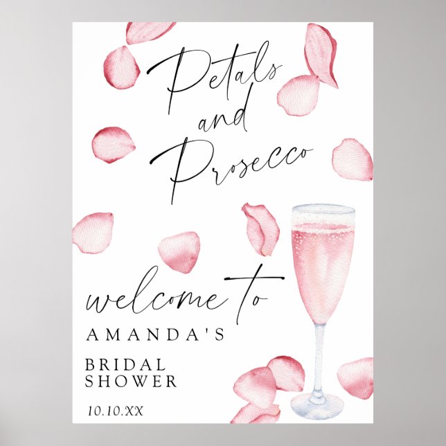 Póster Rosa prosecco bienvenida fiesta de ducha de novia (Frente)