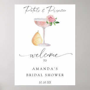 Póster Rosa prosecco bienvenida fiesta de ducha de novia