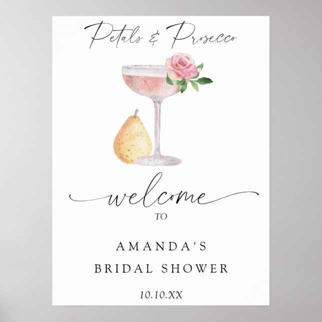 Póster Rosa prosecco bienvenida fiesta de ducha de novia (Frente)