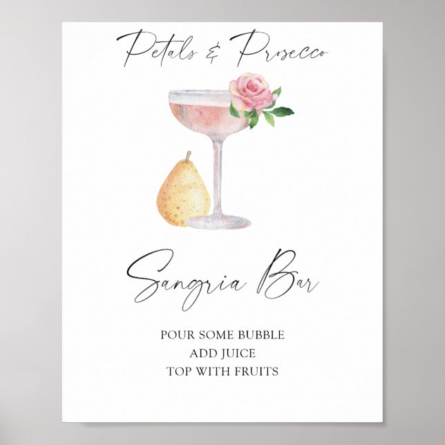 Póster Rosa prosecco ducha de novia - bar sangria (Frente)
