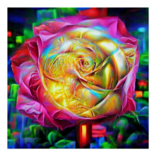Póster Rosa psicodélico arcoiris