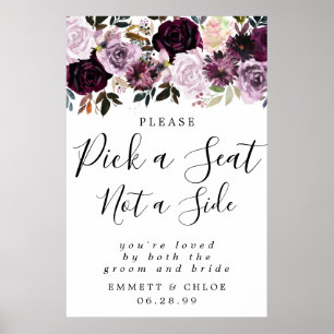 Póster Rosa Púrpura Elige Un Asiento Y No Un Rótulo Boda