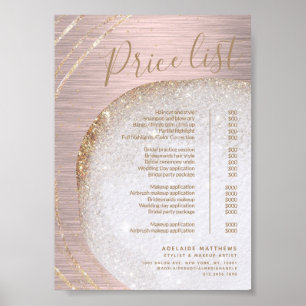 Póster Rosa Purpurina de oro cepillado lista de precios M