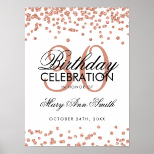 Póster Rosa Purpurina de Oro Confetti White 30 cumpleaños