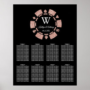 Póster Rosa Purpurina de oro Poker Chip Boda de Casino