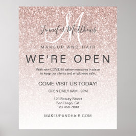 Póster Rosa Purpurina de oro reabriendo salón de belleza