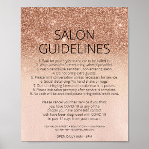 Póster Rosa Purpurina de oro Salón de pelo Covid Segurida