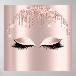 Póster Rosa Purpurina de Rubor Perfora Eyelash Belleza de