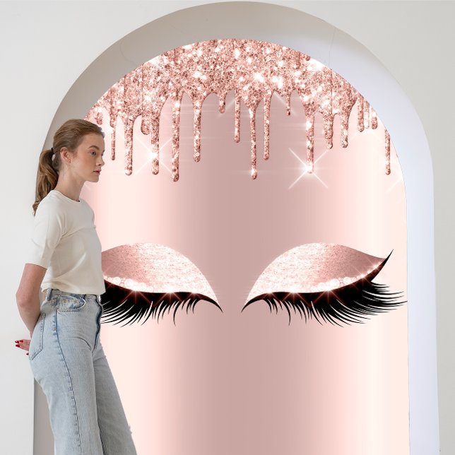 Póster Rosa Purpurina de Rubor Perfora Eyelash Maquillaje (Rose Blush Glitter Drips Eyelashes Makeup Beauty Poster)