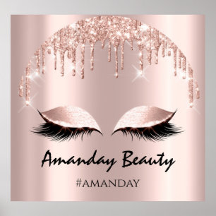 Póster Rosa Purpurina Rubor Drips Eyelash Makeup Hairdres