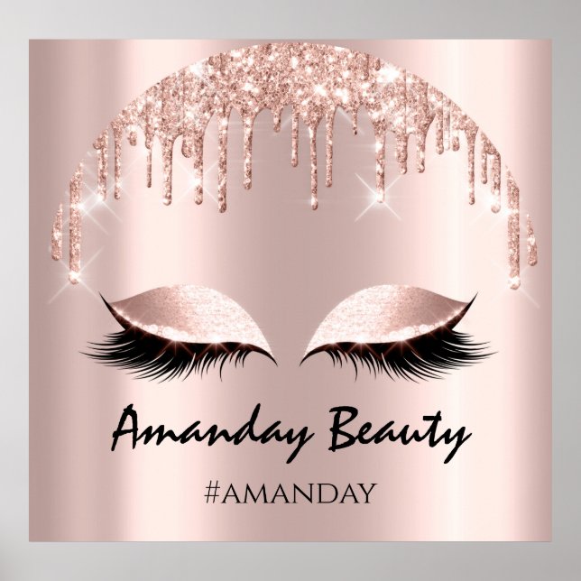 Póster Rosa Purpurina Rubor Drips Eyelash Makeup Hairdres (Frente)