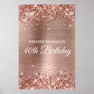 Póster Rosa Purpurinoso de Oro Relieve metalizado 40 cump