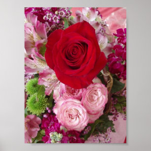Póster Rosa roja con flores y Rosas variados impresos