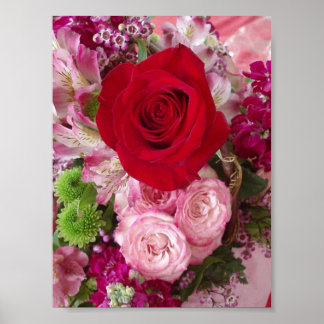 Póster Rosa roja con flores y Rosas variados impresos