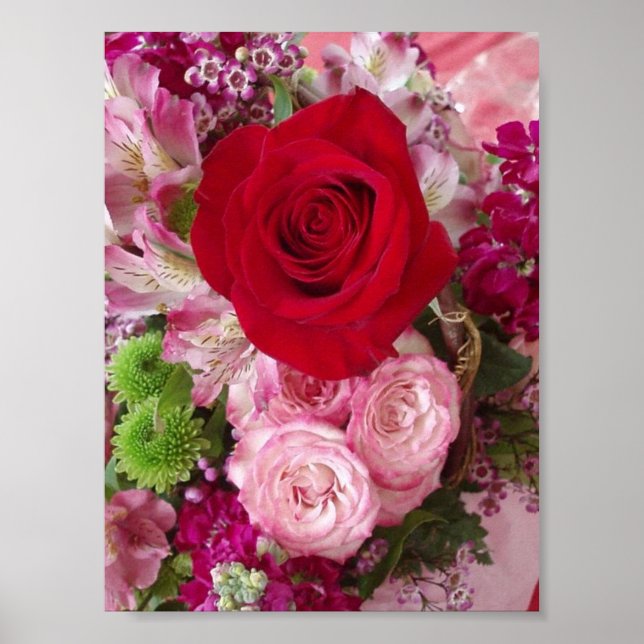 Póster Rosa roja con flores y Rosas variados impresos (Frente)