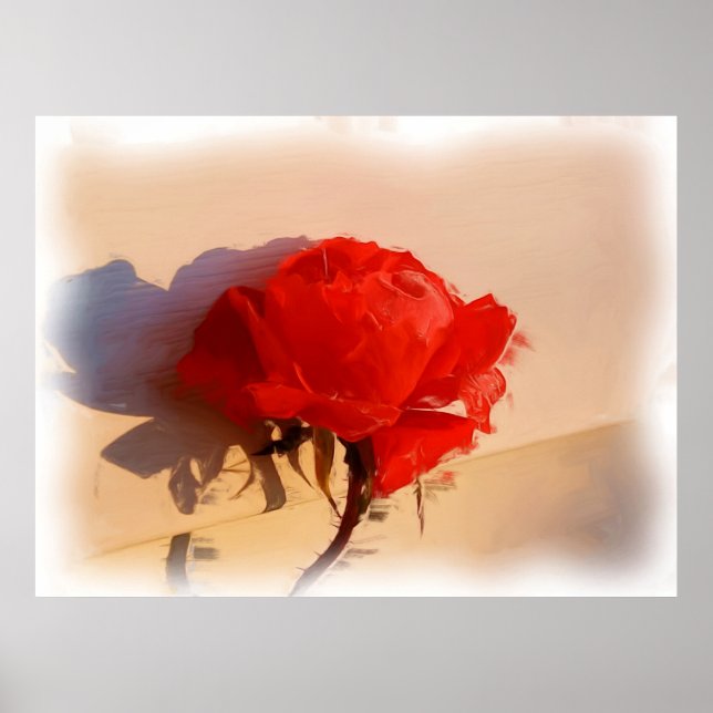 Póster Rosa Roja con pintura digital de aceite de escarch (Frente)