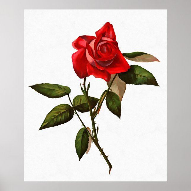 Póster Rosa roja de un solo stem artístico (Frente)