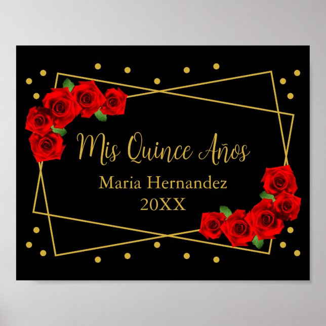 Póster Rosa Roja Negro y Quinceañera de oro (Frente)